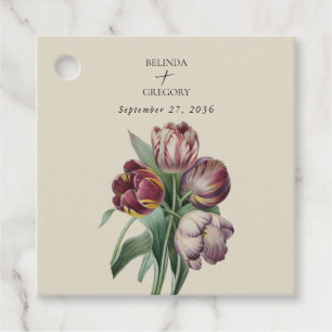 Moody Watercolor Purple Tulips Wedding Gift Favour Tags