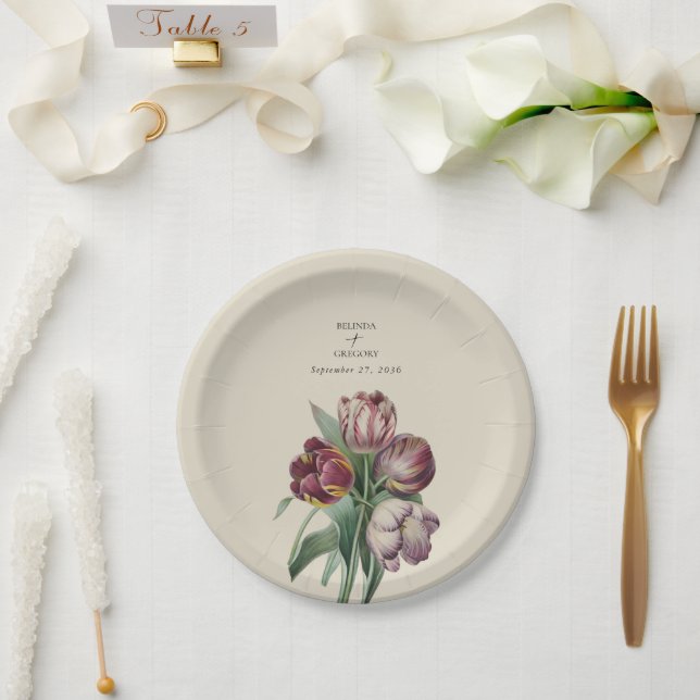 Moody Watercolor Purple Tulips Wedding Gift Paper Plate (Wedding)