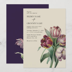 Moody Watercolor Purple Tulips Wedding Invitation