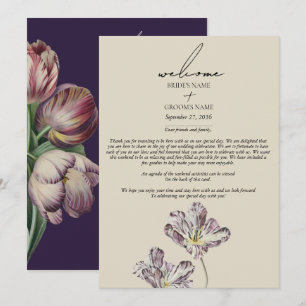 Moody Watercolor Purple Tulips Wedding Itinerary Programme