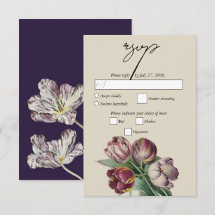 Moody Watercolor Purple Tulips Wedding RSVP Card