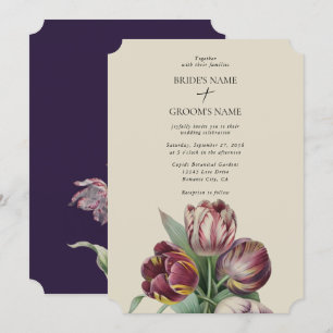 Moody Watercolor Purple Tulips Wedding Simple Invitation