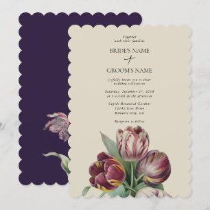 Moody Watercolor Purple Tulips Wedding Traditional Invitation