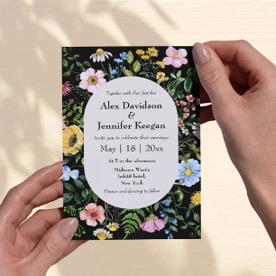 Moody Watercolor Wildflower Arch Wedding Invitation