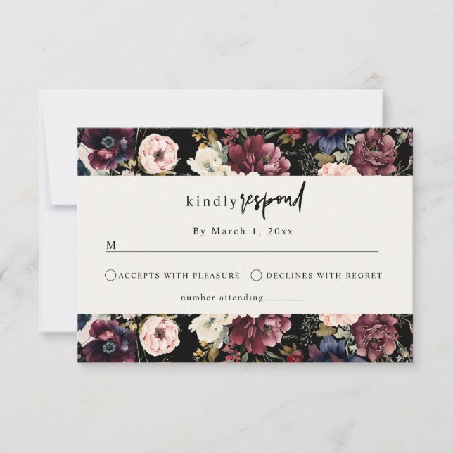 Moody Wedding Stationery | Watercolor Floral RSVP  (Front)