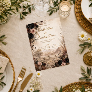 Moody Western Floral Wedding Invitation