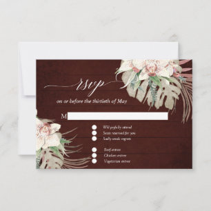 Moody White Orchid Tropical Floral Burgundy RSVP Card