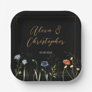 Moody Wildflower Boho Botanical Wedding Paper Plate
