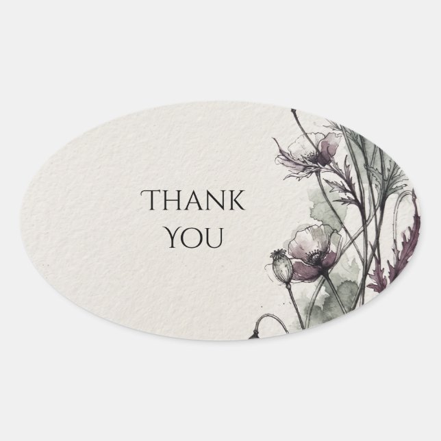 Moody Wildflower Sketch Wedding Sticker (Front)