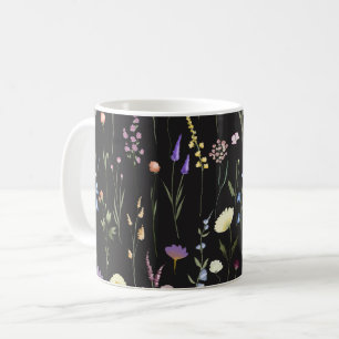 Moody Wildflowers Black Floral Pattern Coffee Mug