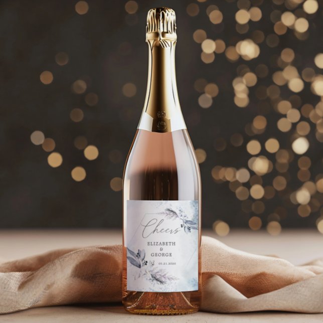 Moody Winter Blue Watercolor Floral Monogram Wine Label (Creator Uploaded)