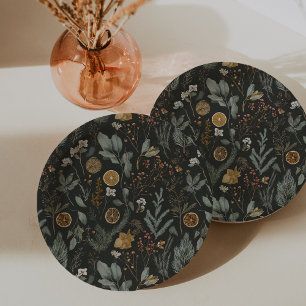 Moody Winter Botanical Christmas Holiday Paper Plate