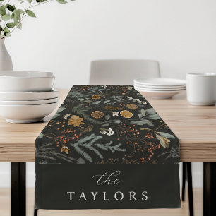 Moody Winter Botanical Personalised Holiday Short Table Runner