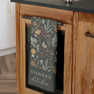 Moody Winter Botanical Personalised Holiday Tea Towel