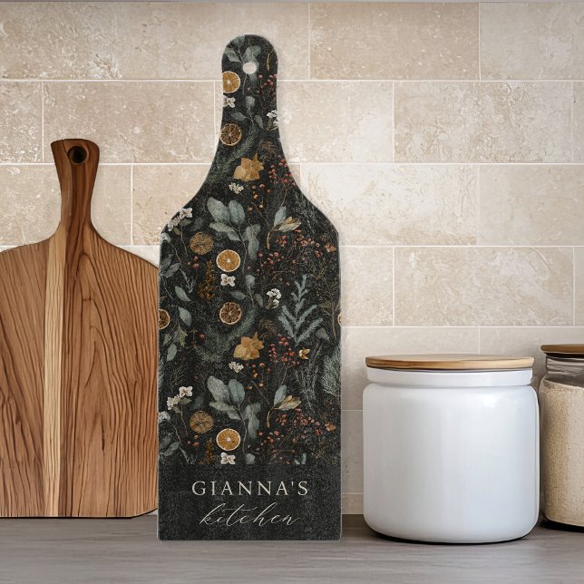 Moody Winter Botanical Personalised Kitchen Cutting Board (Creator Uploaded)