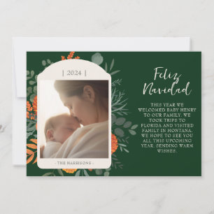 Moody Winter Floral Feliz Navidad Message Holiday Card