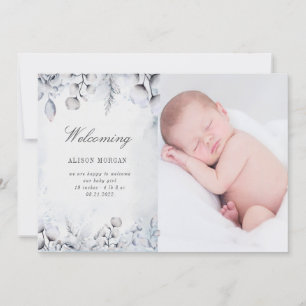 moody winter foliage birth announcement card