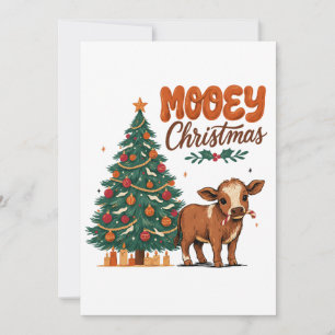 Mooey Christmas Baby Cow Moo Holding Candy Cane Invitation