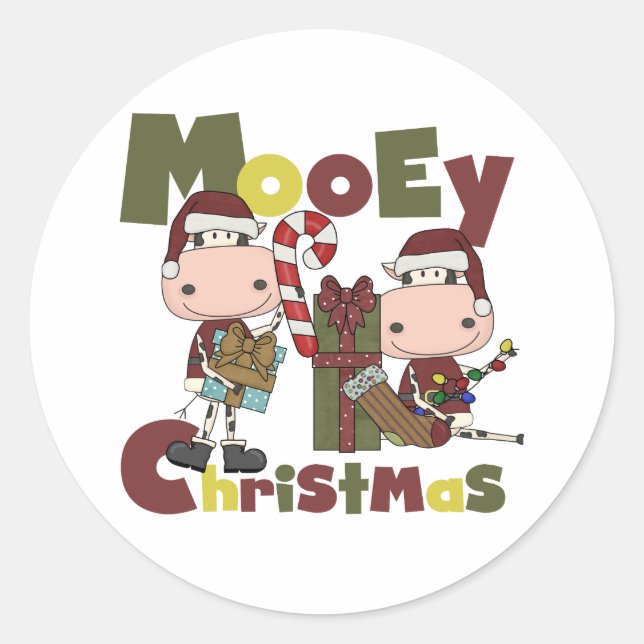 Mooey Christmas Classic Round Sticker (Front)