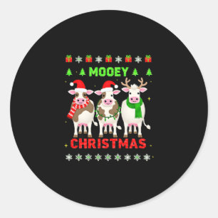 Mooey Christmas Cow Christmas Ugly Sweater Pajama  Classic Round Sticker