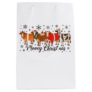 Mooey Christmas Cow Funny Moo Holiday Merry Xmas Medium Gift Bag