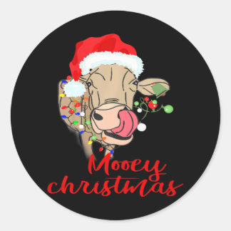 Mooey Christmas Cow Heifer Farmer Xmas Classic Round Sticker