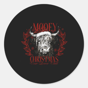 Mooey Christmas Cow Lover Club Western Santa Cow W Classic Round Sticker