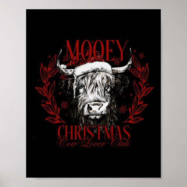 Mooey Christmas Cow Lover Club Western Santa Cow W Poster (Front)