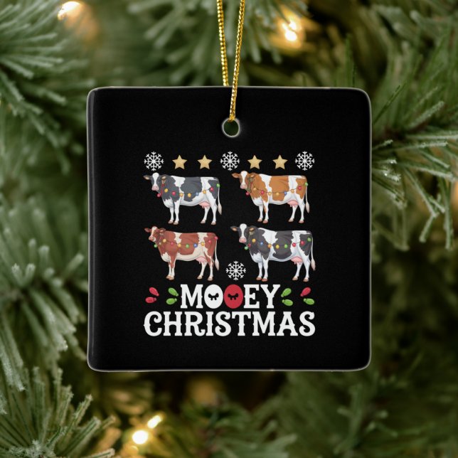 Mooey Christmas Cow Lover Holiday Farm Farmer Ceramic Ornament (Tree)