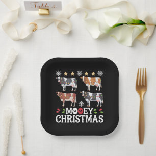 Mooey Christmas Cow Lover Holiday Farm Farmer Paper Plate