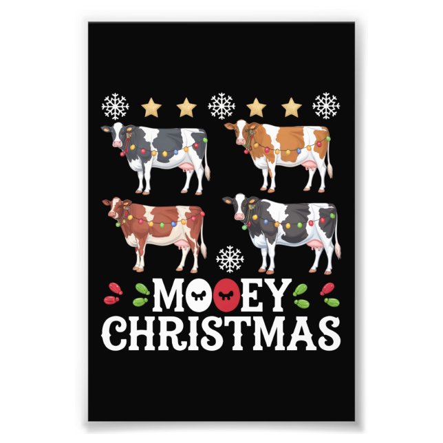 Mooey Christmas Cow Lover Holiday Farm Farmer Photo Print (Front)