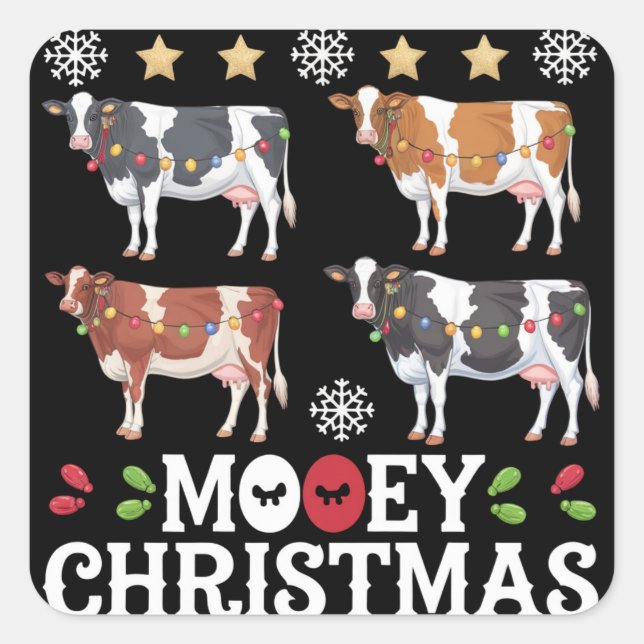 Mooey Christmas Cow Lover Holiday Farm Farmer Square Sticker (Front)