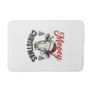Mooey Christmas Cow Santa Hat Vintage Engraving De Bath Mat