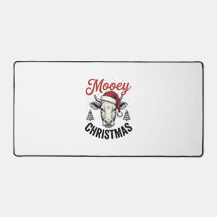 Mooey Christmas Cow Santa Hat Vintage Engraving De Desk Mat