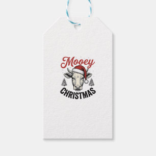 Mooey Christmas Cow Santa Hat Vintage Engraving De Gift Tags