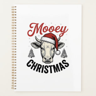 Mooey Christmas Cow Santa Hat Vintage Engraving De Planner