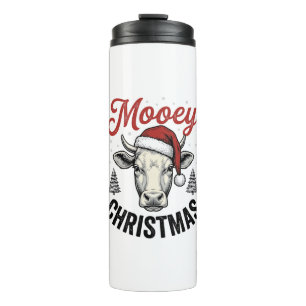 Mooey Christmas Cow Santa Hat Vintage Engraving De Thermal Tumbler