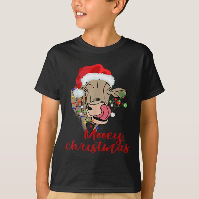 Mooey Christmas Cow T Shirt Heifer Farmer Xmas Gif (Front)