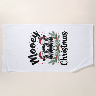 Mooey Christmas Cow Vintage Engraving Shirt Design Beach Towel