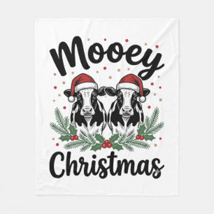 Mooey Christmas Cow Vintage Engraving Shirt Design Fleece Blanket