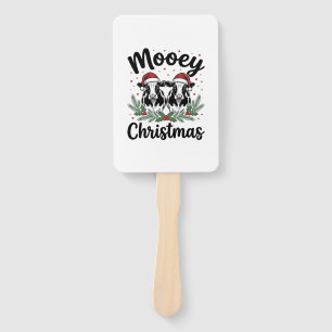 Mooey Christmas Cow Vintage Engraving Shirt Design Hand Fan