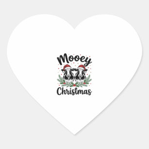 Mooey Christmas Cow Vintage Engraving Shirt Design Heart Sticker