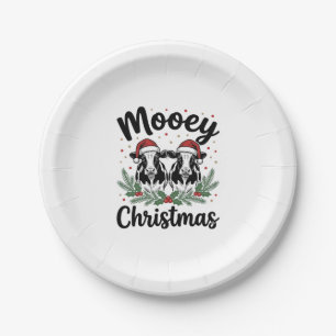 Mooey Christmas Cow Vintage Engraving Shirt Design Paper Plate