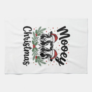 Mooey Christmas Cow Vintage Engraving Shirt Design Tea Towel