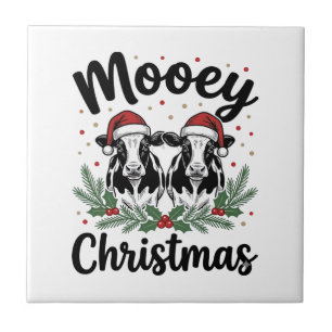 Mooey Christmas Cow Vintage Engraving Shirt Design Tile