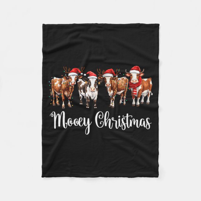 Mooey Christmas Cowgirl Xmas Funny Western Christm Fleece Blanket (Front)