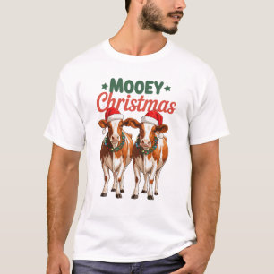 Mooey Christmas Cows Santa Hats Merry Xmas Holiday T-Shirt