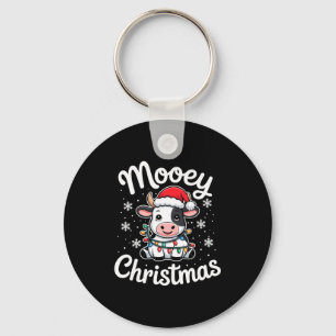 Mooey Christmas Cute Cow With Santa Hat And Holida Key Ring