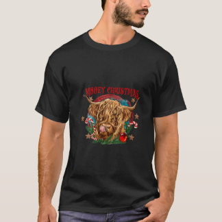 Mooey Christmas Cute Highland Cow Santa Hat Candy  T-Shirt