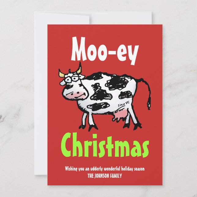 Mooey Christmas Funny Cow Flat Holiday Card (Front)